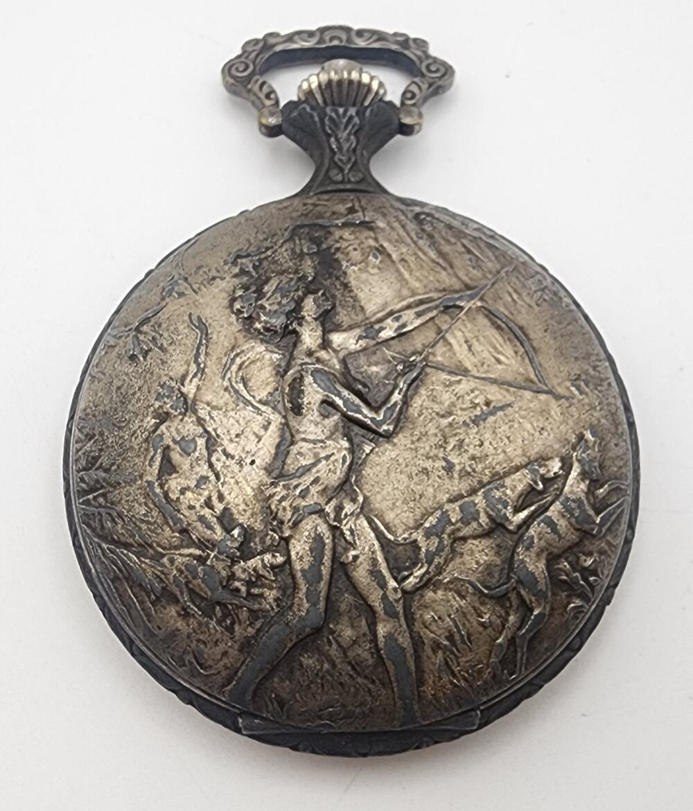 Pocket Watch Sanford Mechanical Hunting Scene 17jewels Swiss 1960s Runs/Ticks